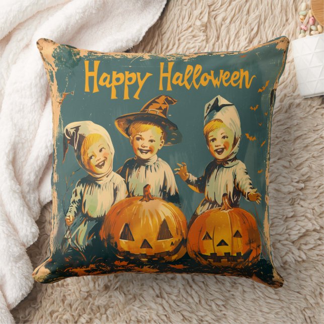 Vintage Blue Halloween Reversible Dekorativ kudde (Filt)