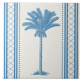 Vintage Blue Handflatan Träd Silhouette Tropical C Kakelplatta