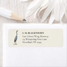 Vintage Blue Heron Hand-Drawn Birdwatcher Address Returadress Etikett