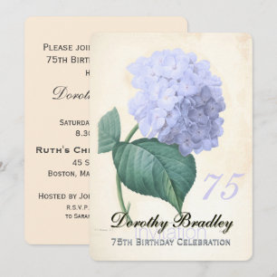 Vintage Blue Hydrangea 75:e Birthday Firande 2 Inbjudningar
