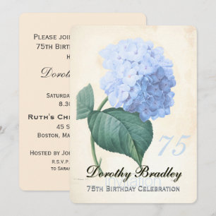 Vintage Blue Hydrangea 75:e Birthday Firation I Inbjudningar