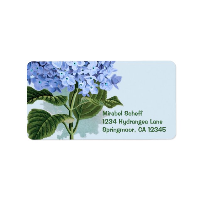 Vintage Blue Hydrangea Adressetikett (Framsidan)