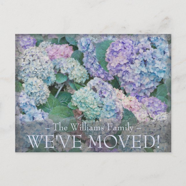 Vintage Blue Hydrangea Blommigt Flytta Meddelande  Vykort (Framsida)