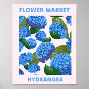 Vintage Blue Hydrangea Flower Market Poster