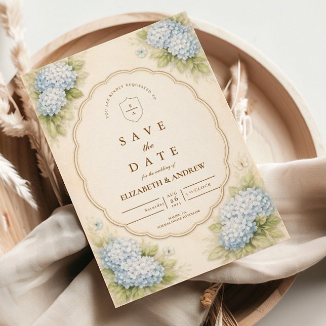 Vintage Blue Hydrangea Garden Wedding Spara Datumet (Skapare uppladdad)