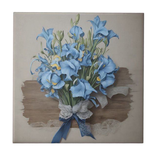 Vintage Blue Iris Bouquet Kakelplatta (Framsidan)