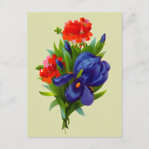 Vintage Blue Iris Flower Bouquet vycard Vykort