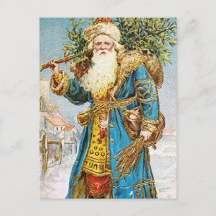 Vintage Blue Jackar Jultomten med Julgran Helg Vykort