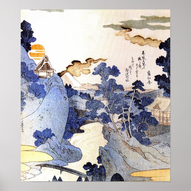 Vintage Blue Japansk Art Woodblock Ukiyo-E Poster (Framsidan)