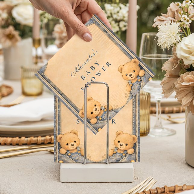 Vintage Blue Jeans Teddy Baby Shower Pappersservett (Skapare uppladdad)