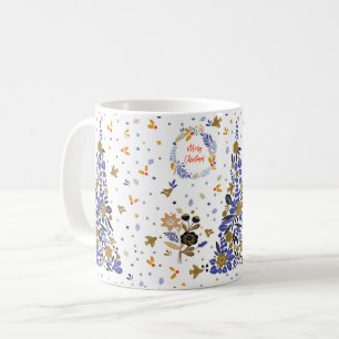 Vintage Blue jul Bird Flowers Träd Kaffemugg
