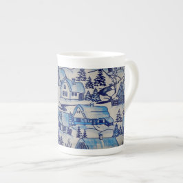 Vintage Blue jul Helgdag Village Benporslin Mugg
