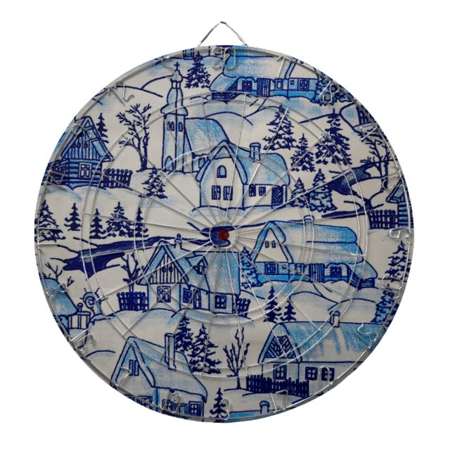 Vintage Blue jul Helgdag Village Darttavla (Framsidan)