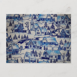 Vintage Blue jul Helgdag Village Helg Vykort