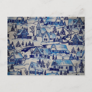 Vintage Blue jul Helgdag Village Helg Vykort