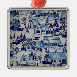 Vintage Blue jul Helgdag Village Julgransprydnad Metall