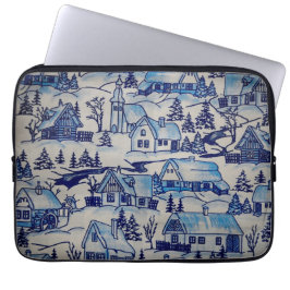 Vintage Blue jul Helgdag Village Laptop Fodral