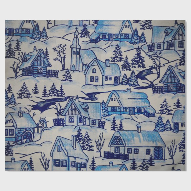 Vintage Blue jul Helgdag Village Presentpapper (Platt)