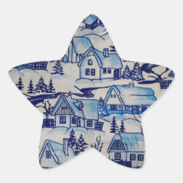 Vintage Blue jul Helgdag Village Stjärnformat Klistermärke