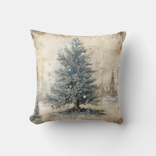Vintage Blue Julgran Dekorativ kudde