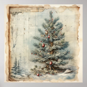 Vintage Blue Julgran Poster