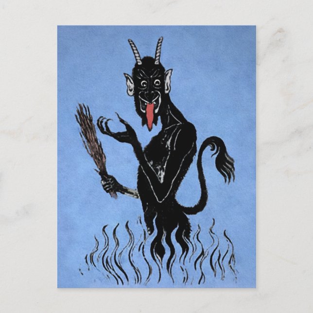 Vintage Blue Krampus Vykort (Framsida)