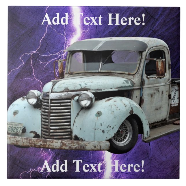 Vintage Blue Lastbil Kakelplatta (Framsidan)