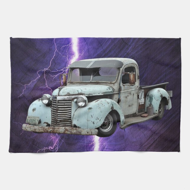 Vintage Blue Lastbil Kökshandduk (Horisontell)