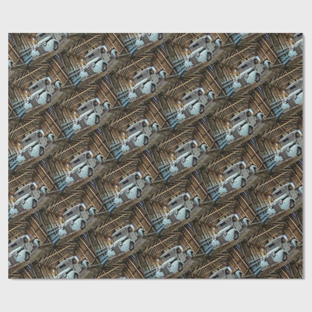 Vintage Blue Lastbil Rustic Barn Presentpapper (Platt)