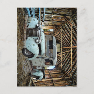 Vintage Blue Lastbil Rustic Barn Vykort
