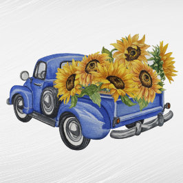 Vintage Blue Lastbil Sunblommor Klistermärken