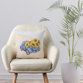 Vintage Blue Lastbil Sunblommor Kudde