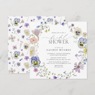 Vintage Blue Lavender Pressed Wildblomma Shower Inbjudningar