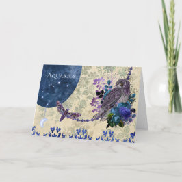 Vintage Blue Lila Zodiac Aquarius Birthday Kort