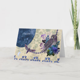 Vintage Blue Lila Zodiac Aries Birthday Kort