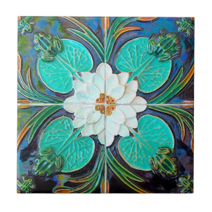 Vintage Blue Lotus Frog portugisiska Kakelplatta