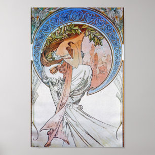 Vintage Blue Moon Alphonse Mucha Art Nouveau moon Poster