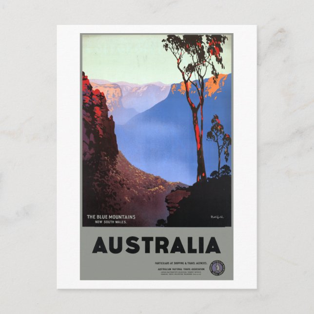 Vintage Blue Mountains Australia Travel Poster Vykort (Framsida)