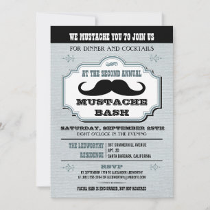 Vintage Blue Mustache Bash Inbjudningar