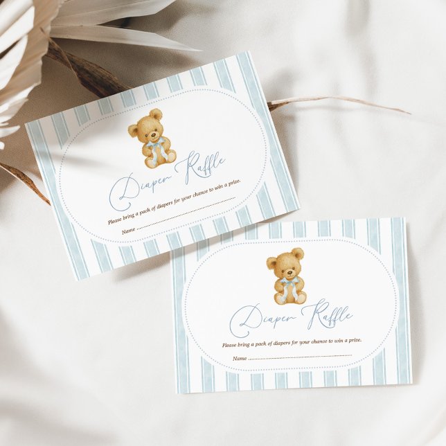 Vintage Blue Nalle Diaper Raffle Pojke Tilläggskort (Skapare uppladdad)