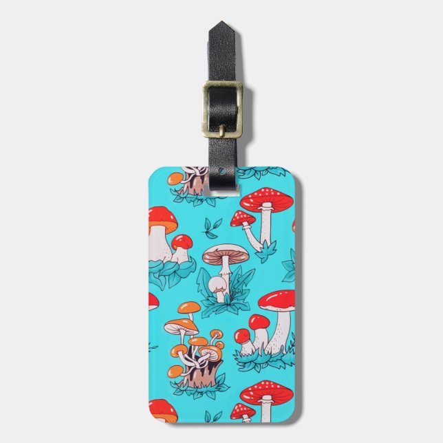 Vintage Blue Natural Forest Autumn Mushroom Bagagebricka (Vertikal Framsida)