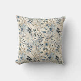 Vintage Blue Neutral Floral Throw Pillow Kudde