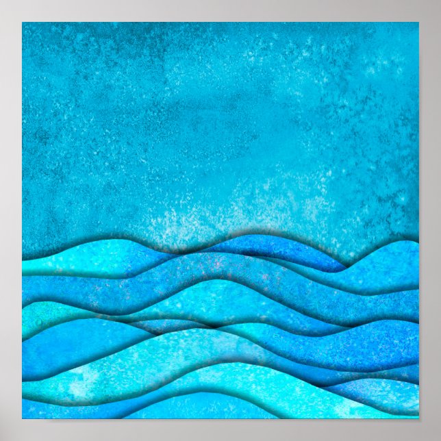 Vintage Blue Ocean Vågar Poster (Framsidan)