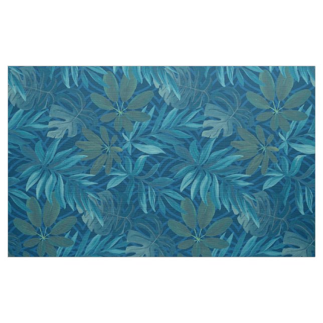 Vintage Blue och Grönt Tropical Löv Fabric Tyg (Yard)