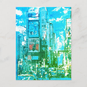 Vintage Blue och Grönt Watercolor Times Square NY Vykort