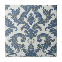 Vintage Blue och Guld Baroque Damask