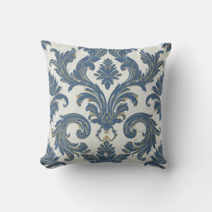 Vintage Blue och Guld Baroque Damask Kudde