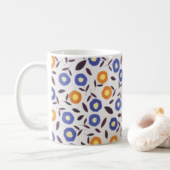 Vintage Blue och Orange Flower Mönster Kaffemugg (Med munk)