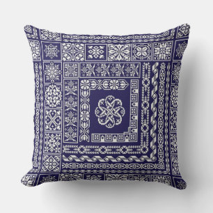 Vintage Blue och White Moroccan Mönster Kudde
