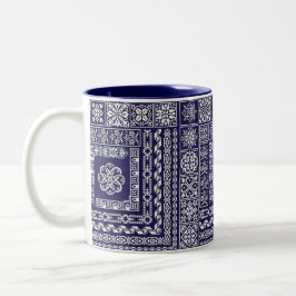 Vintage Blue och White Moroccan Mönster Två-Tonad Mugg